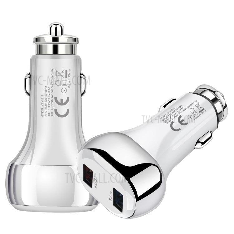 YSY-312PD QC3.0 USB + PD 18W Type-C Dual Port Car Charger Fast Charging Adapter for Huawei/iPhone - White