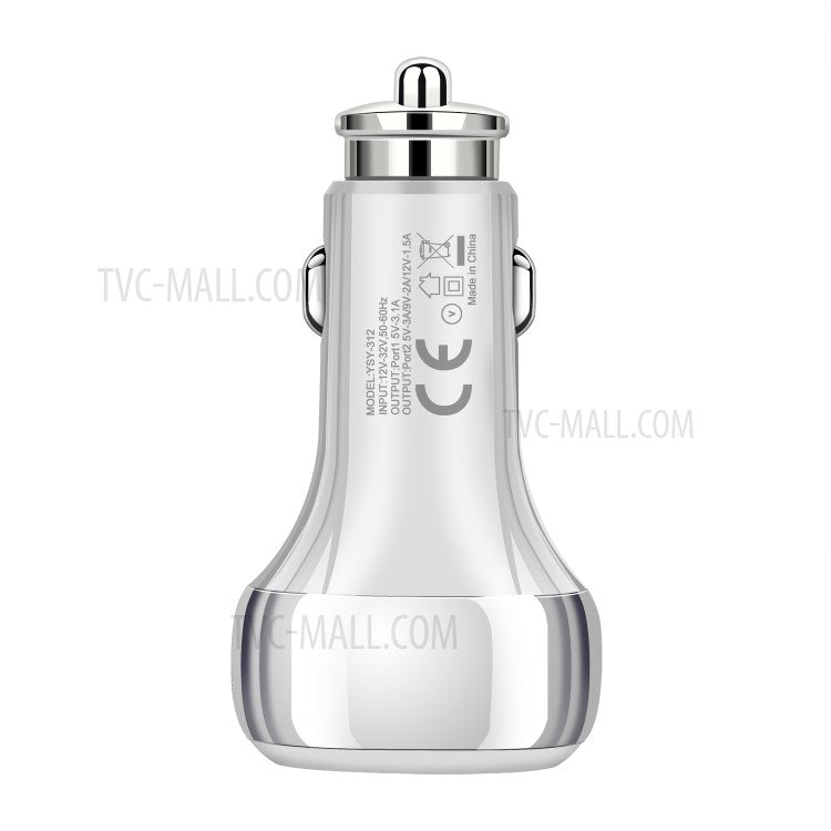 YSY-312PD QC3.0 USB + PD 18W Type-C Dual Port Car Charger Fast Charging Adapter for Huawei/iPhone - White