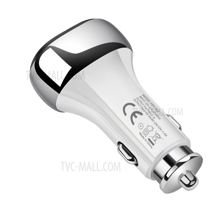 YSY-312PD QC3.0 USB + PD 18W Type-C Dual Port Car Charger Fast Charging Adapter for Huawei/iPhone - White