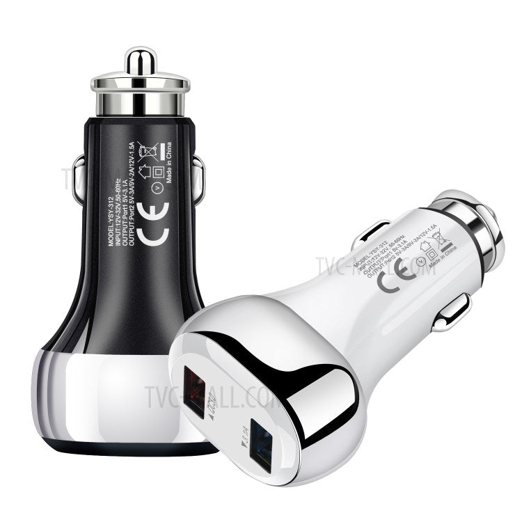 YSY-312PD QC3.0 USB + PD 18W Type-C Dual Port Car Charger Fast Charging Adapter for Huawei/iPhone - White