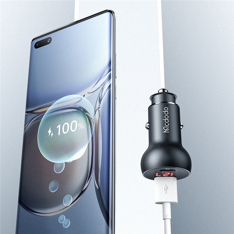 MCDODO CC-7030 MDD 45W USB + Type-C Dual Ports Car Charger with LED Display - Black