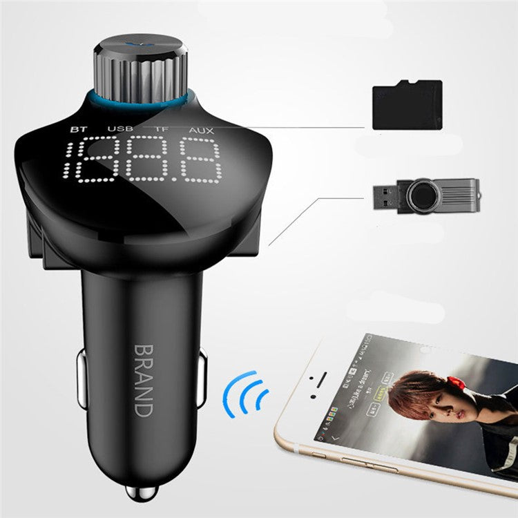 B15 Dual USB Car Charger Bluetooth MP3 Aux/TF/U-disk Music Player Voltage Detection Phone Charging Adapter