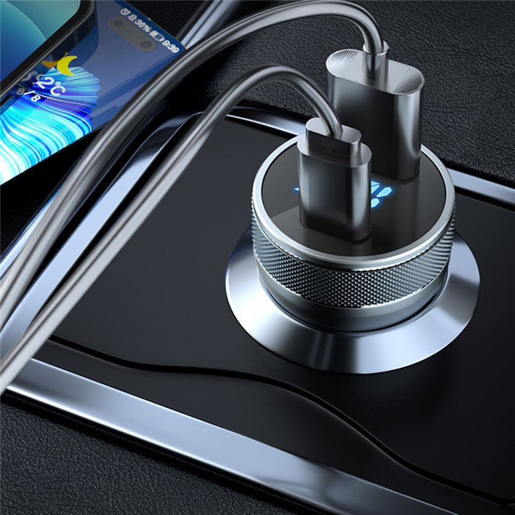 ACC-568 Type-C+USB Car Charger Adapter 20W PD 3.0 LED Display Phone Charger Fast Car Charger