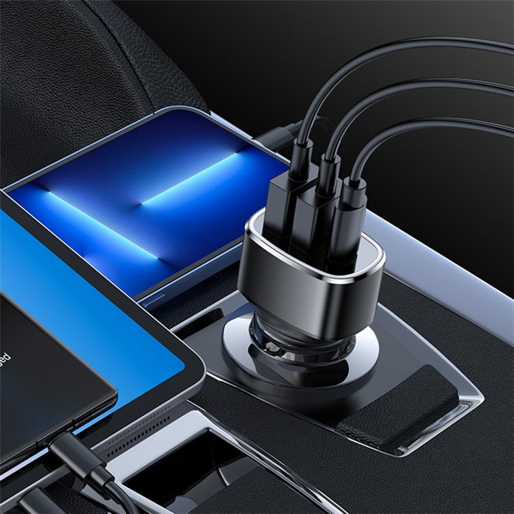 YESIDO Y47 3 Ports 49W Fast Charging Car Charger Type-C Phone Power Adapter
