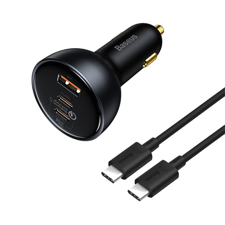 BASEUS Qualcomm QC 5.0 Technology Multi-Port Fast Charge Car Charger Type-C+Type-C+USB 160W Power Adapter with Type-C Cable
