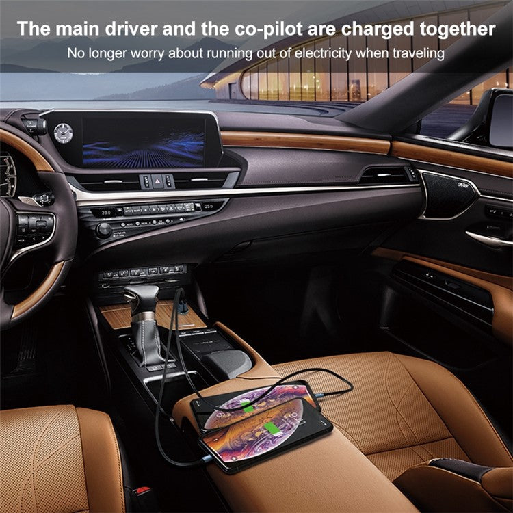 IVON CC37 Mini Car Charger Dual Ports Cigarette Lighter Fast Charging with 1m USB to Type-C Cable