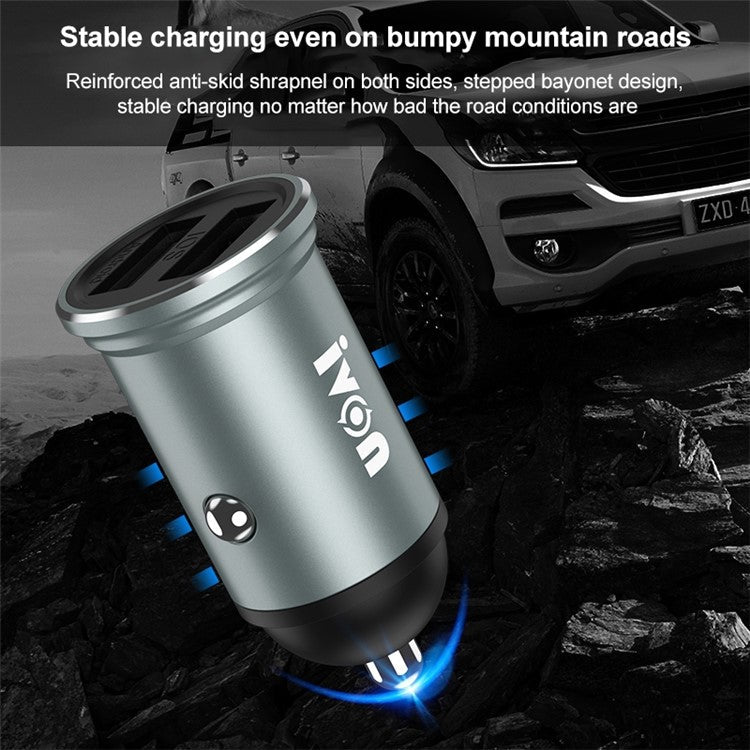 IVON CC37 Mini Car Charger Dual Ports Cigarette Lighter Fast Charging with 1m USB to Type-C Cable