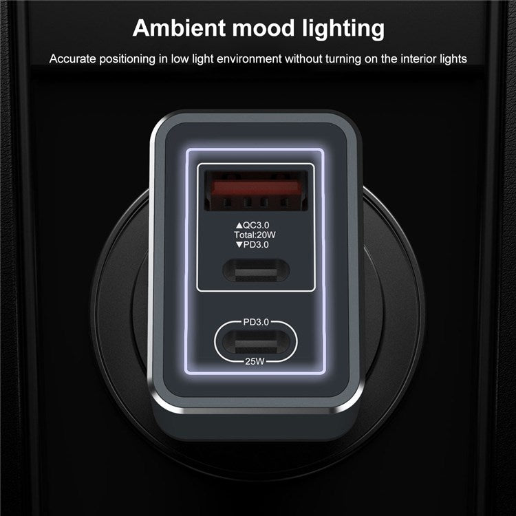 IVON CC43 45W PD 3.0 Dual Type-C+QC 3.0 USB Square Car Charger Phone Fast Charging Power Adapter