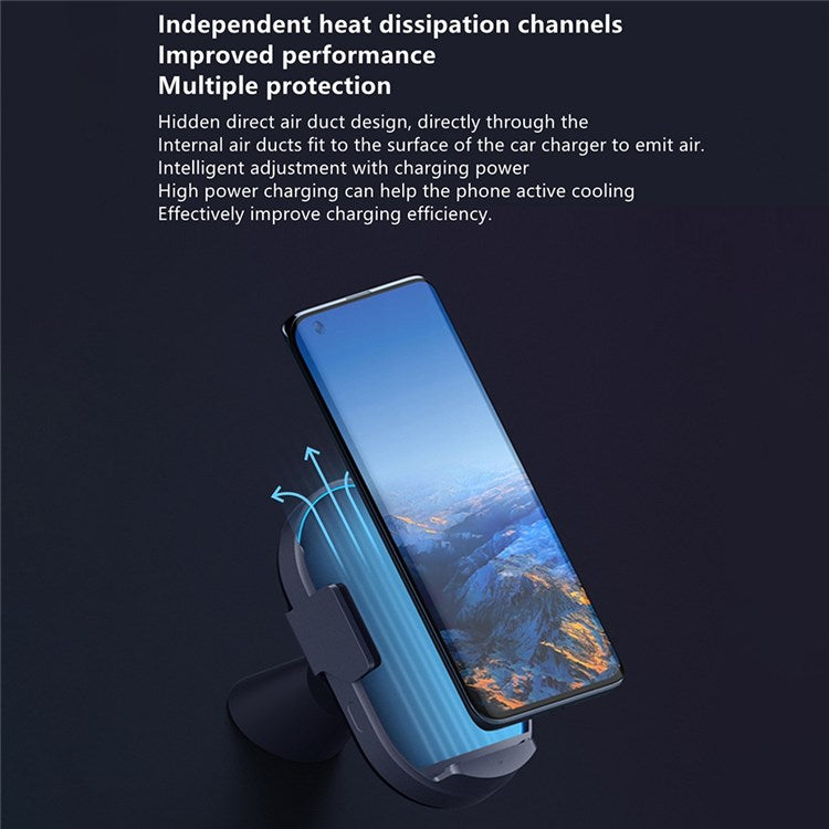 XIAOMI PRO Wireless Car Charger 50W Fast Charging Cell Phone Clip Phone Mount Dual-port Charger with Type-C Cable