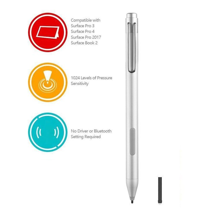 P303 For Microsoft Surface Pro 4 / 5 / 6 / Go 2 Stylus Pen High Sensitive 1024 Pressure Level Drawing Writing Active Capacitive Pen - Bright Silver