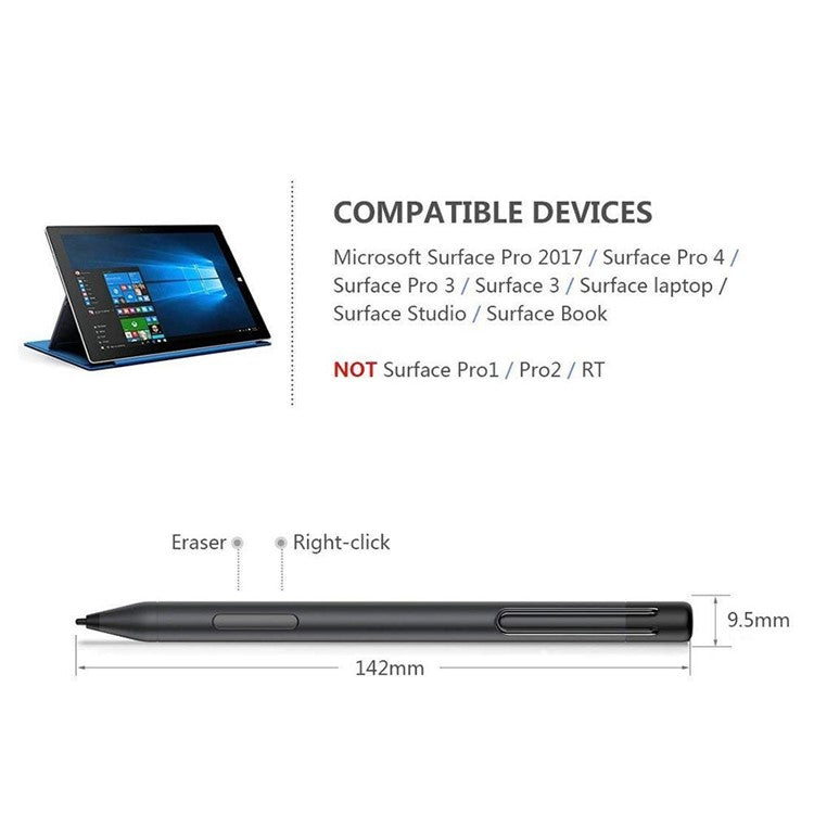 P303 For Microsoft Surface Pro 4 / 5 / 6 / Go 2 Stylus Pen High Sensitive 1024 Pressure Level Drawing Writing Active Capacitive Pen - Bright Silver