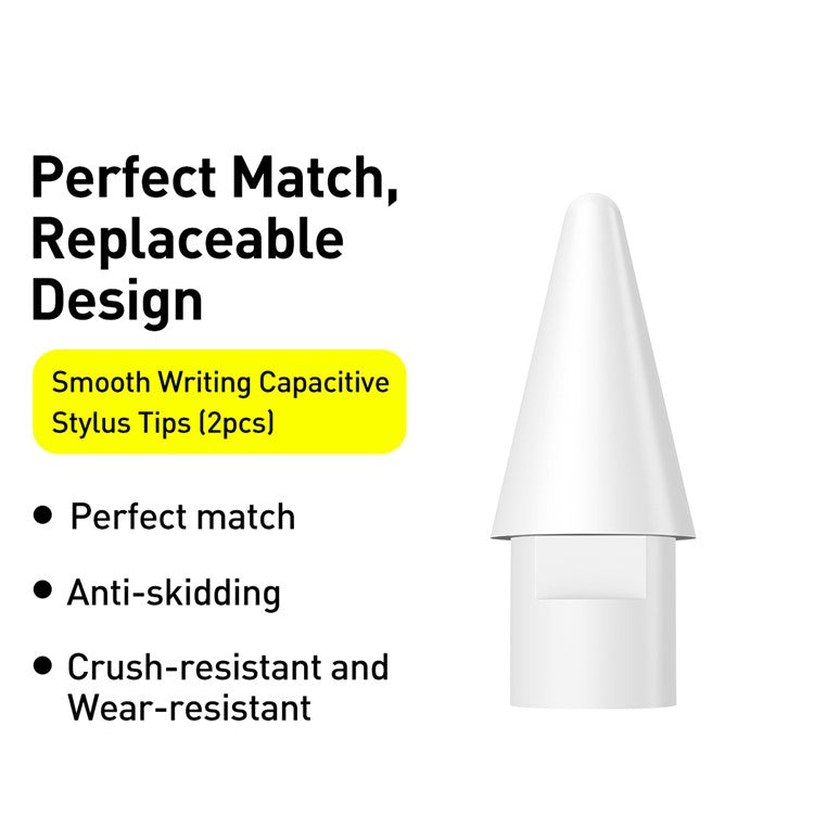 2Pcs BASEUS Smooth Writing Capacitive Stylus Tips Replacement for Apple Pencil 1st / 2nd Gen White