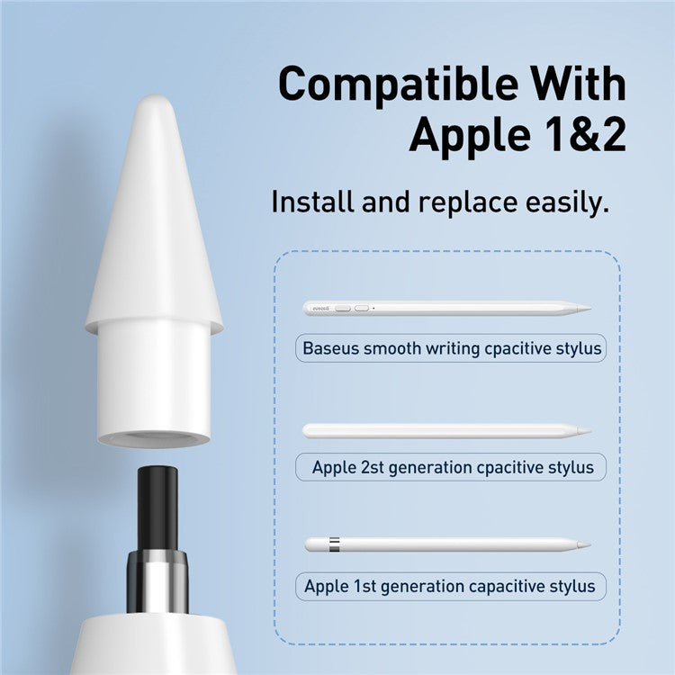 2Pcs BASEUS Smooth Writing Capacitive Stylus Tips Replacement for Apple Pencil 1st / 2nd Gen White