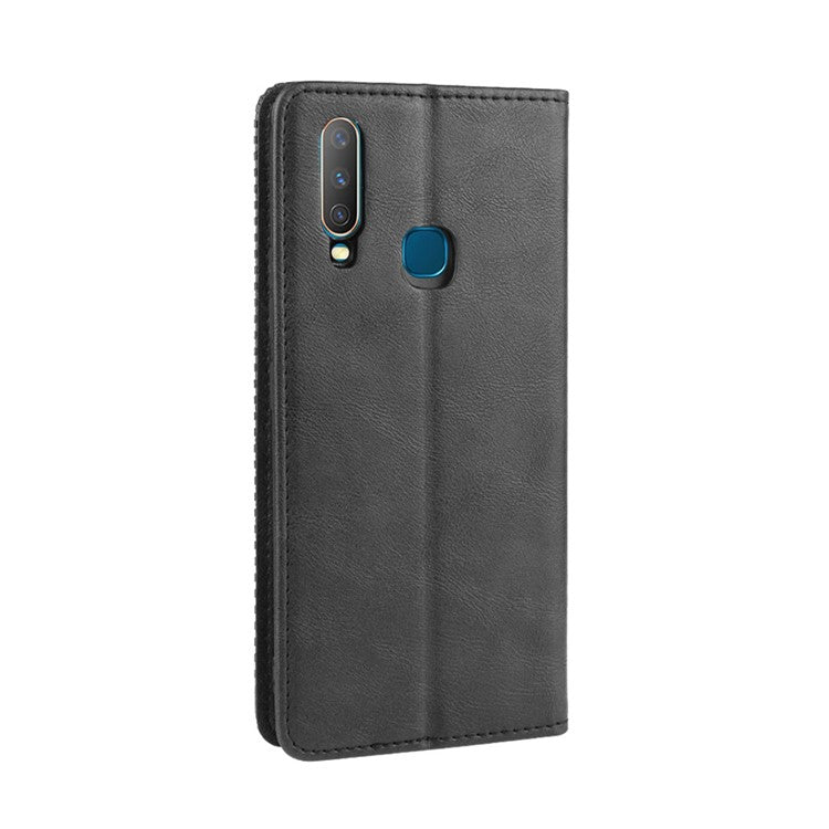 Vintage Style Leather Wallet Stand Phone Case for Vivo Y17/Y15/Y3 - Black
