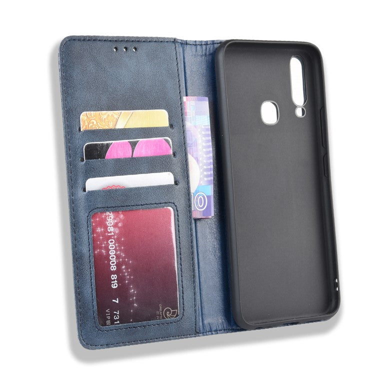 Vintage Style Leather Wallet Stand Phone Case for Vivo Y17/Y15/Y3 - Blue