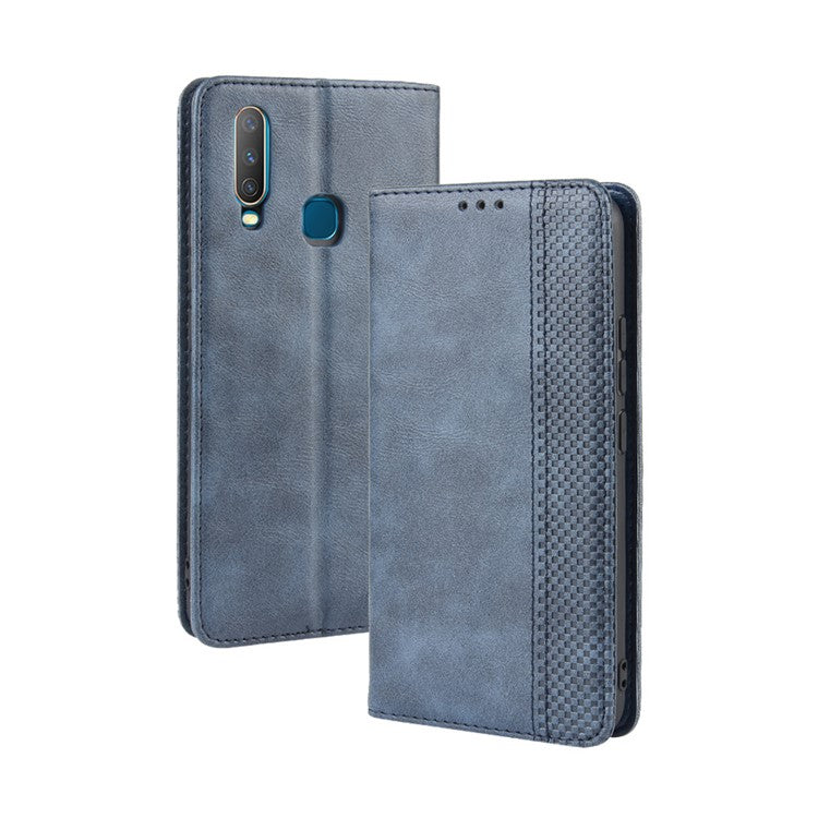 Vintage Style Leather Wallet Stand Phone Case for Vivo Y17/Y15/Y3 - Blue