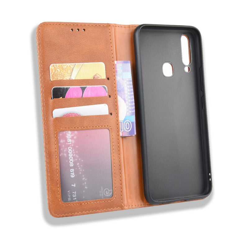 Vintage Style Leather Wallet Stand Phone Case for Vivo Y17/Y15/Y3 - Brown