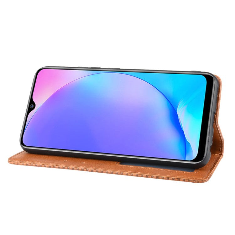 Vintage Style Leather Wallet Stand Phone Case for Vivo Y17/Y15/Y3 - Brown