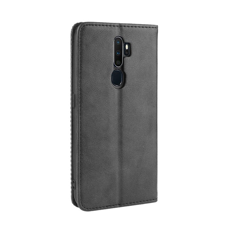 Retro Style PU Leather Stand Wallet Case for OPPO A9 2020/A5 2020/A11/A11X - Black