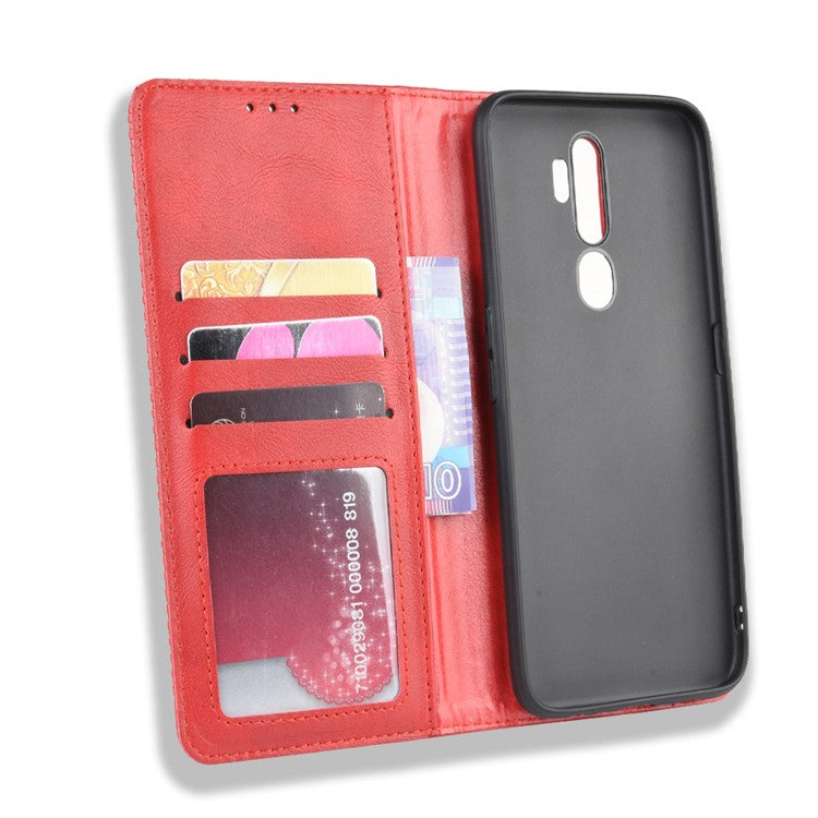 Retro Style PU Leather Stand Wallet Case for OPPO A9 2020/A5 2020/A11/A11X - Red