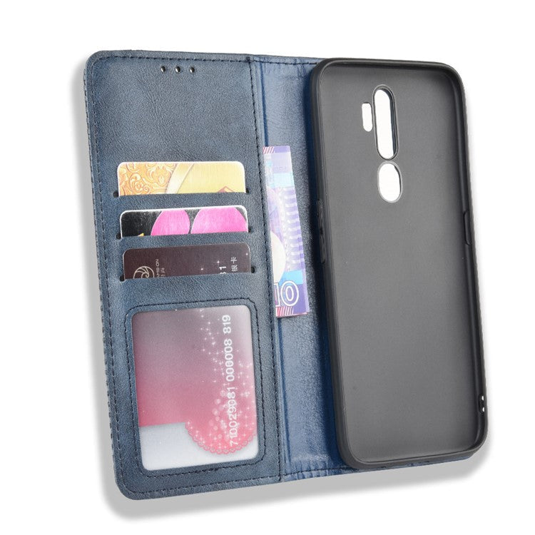 Retro Style PU Leather Stand Wallet Case for OPPO A9 2020/A5 2020/A11/A11X - Blue