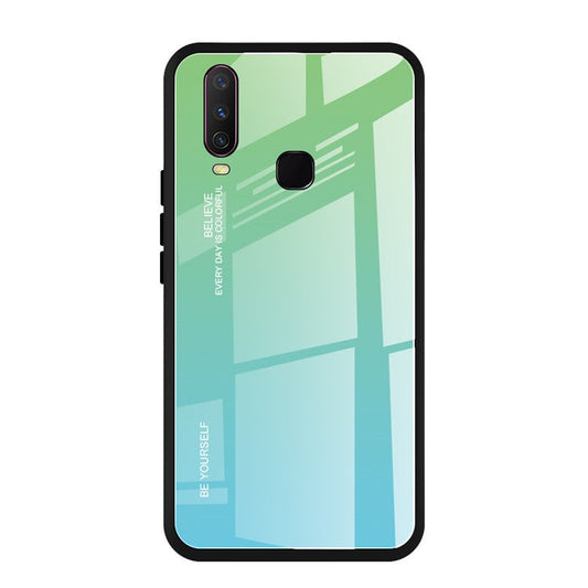 Gradient Color Tempered Glass + PC + TPU Combo Case for Vivo Y17 - Cyan/Blue