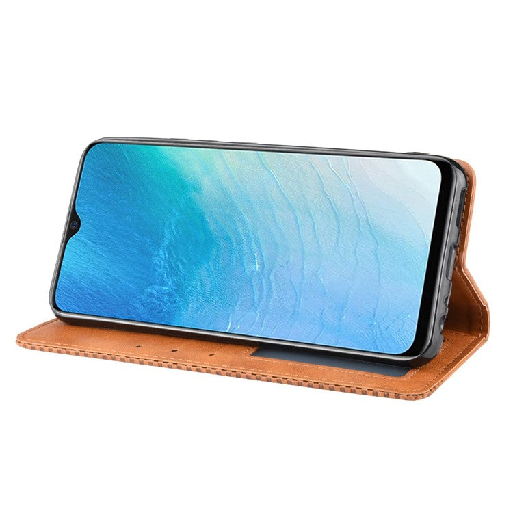Vintage Style Leather Wallet Case for Vivo Y19/Y5S/U3/U20 - Brown