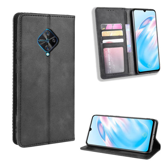 Vintage Style Leather Wallet Cell Phone Cover for vivo V17 (Russia Version)/S1 Pro - Black