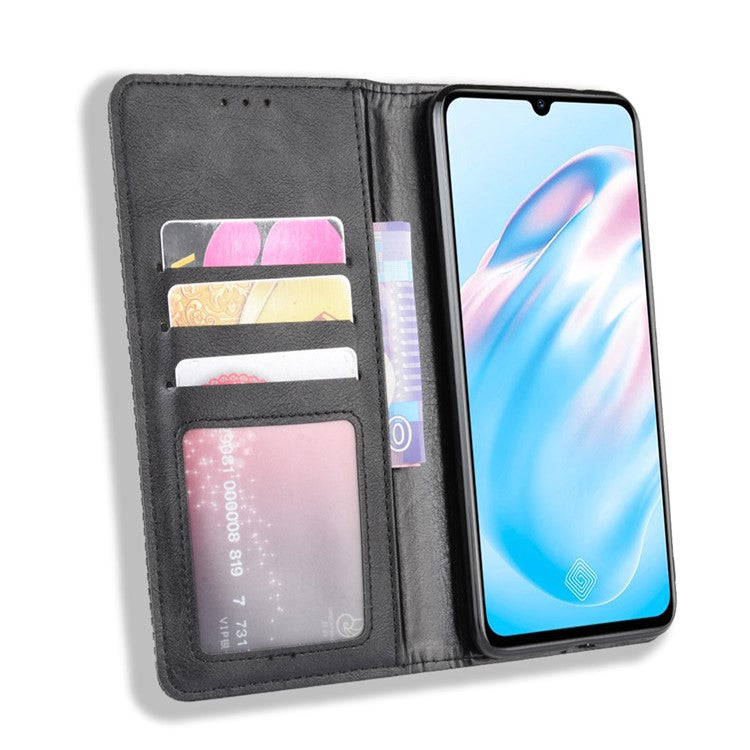 Vintage Style Leather Wallet Cell Phone Cover for vivo V17 (Russia Version)/S1 Pro - Black