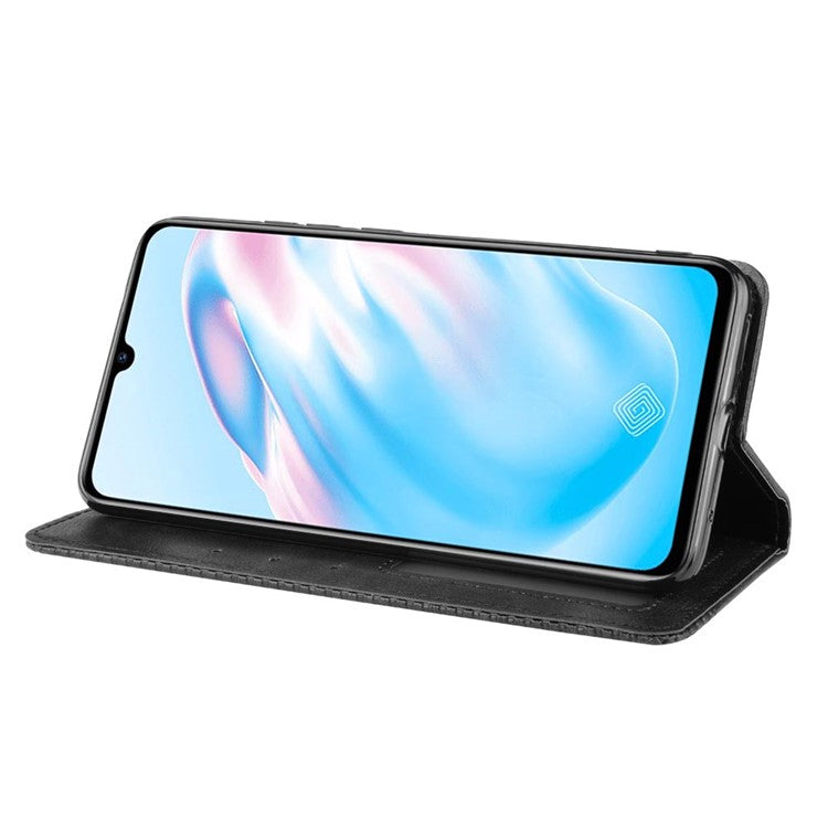 Vintage Style Leather Wallet Cell Phone Cover for vivo V17 (Russia Version)/S1 Pro - Black