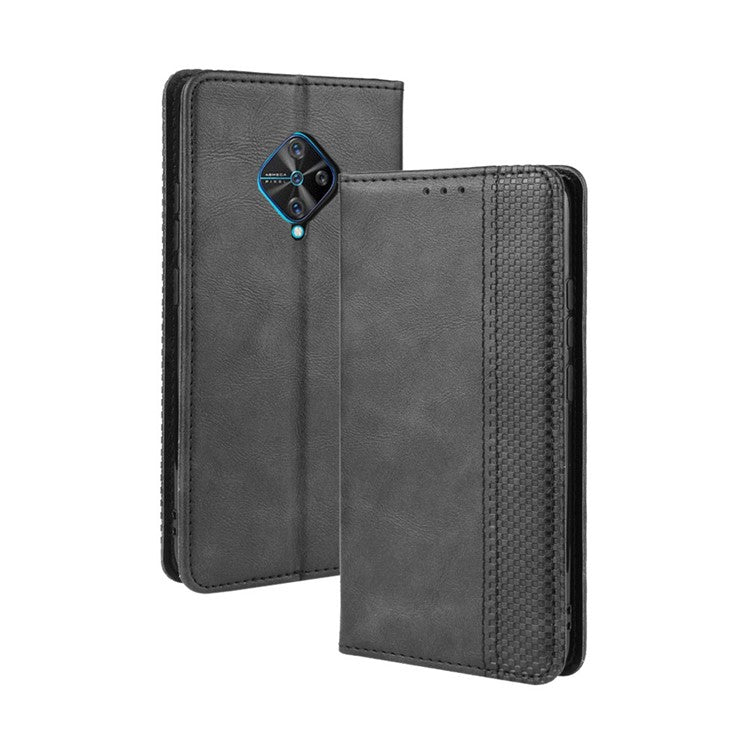 Vintage Style Leather Wallet Cell Phone Cover for vivo V17 (Russia Version)/S1 Pro - Black