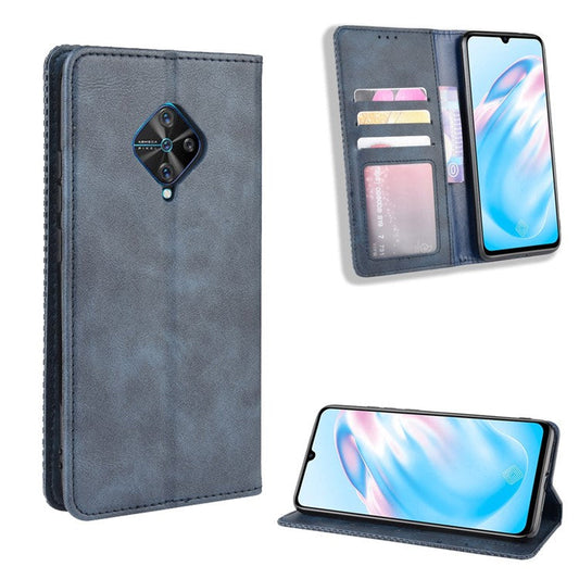 Vintage Style Leather Wallet Cell Phone Cover for vivo V17 (Russia Version)/S1 Pro - Blue