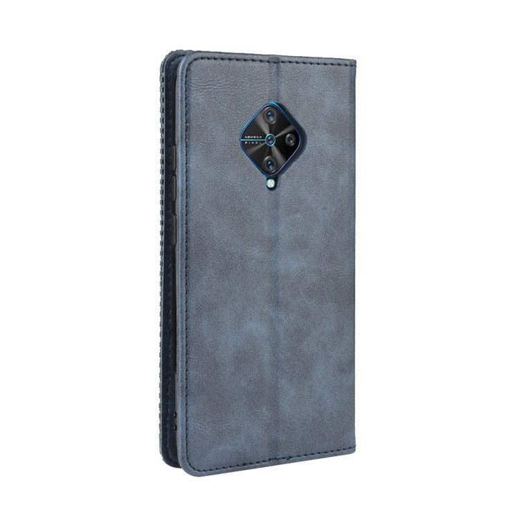 Vintage Style Leather Wallet Cell Phone Cover for vivo V17 (Russia Version)/S1 Pro - Blue
