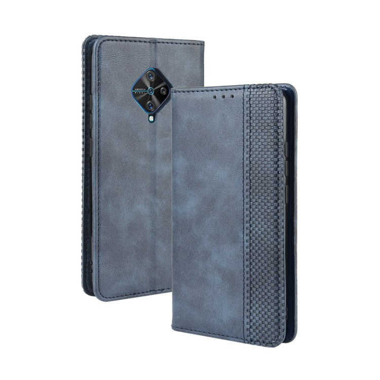 Vintage Style Leather Wallet Cell Phone Cover for vivo V17 (Russia Version)/S1 Pro - Blue