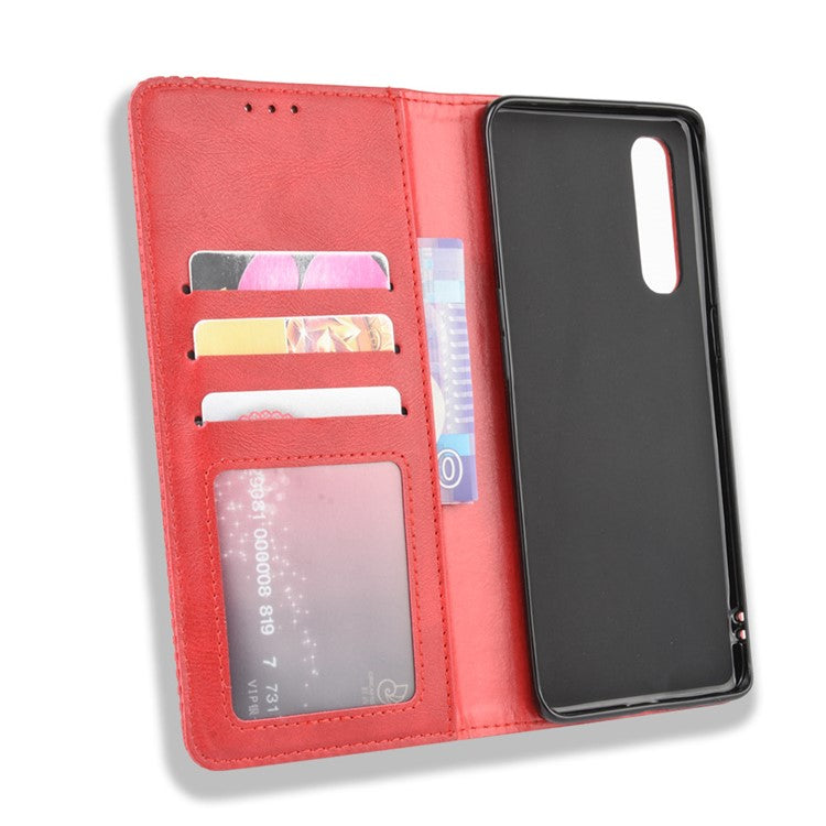 Vintage Style Leather Wallet Case with Stand for Oppo Reno3 Pro 5G - Red