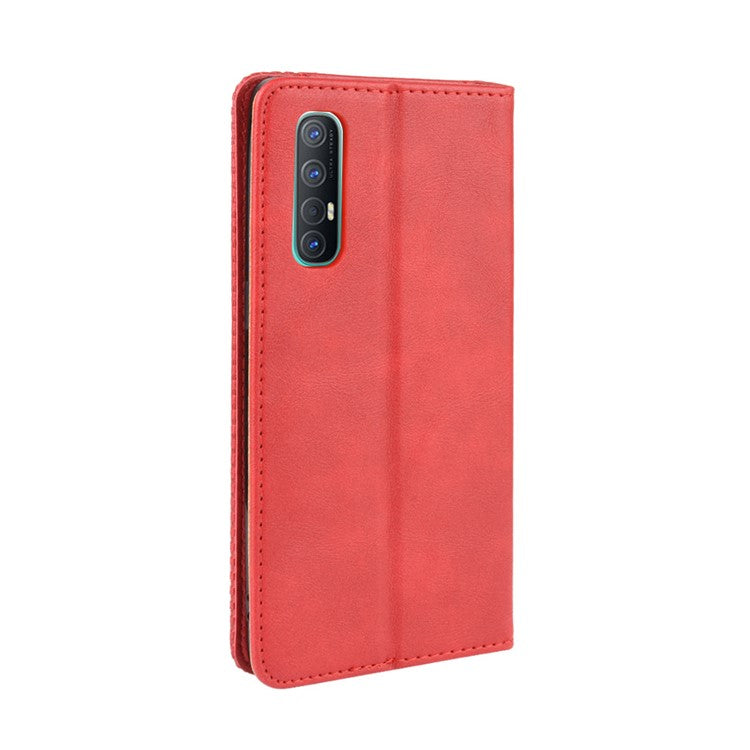 Vintage Style Leather Wallet Case with Stand for Oppo Reno3 Pro 5G - Red