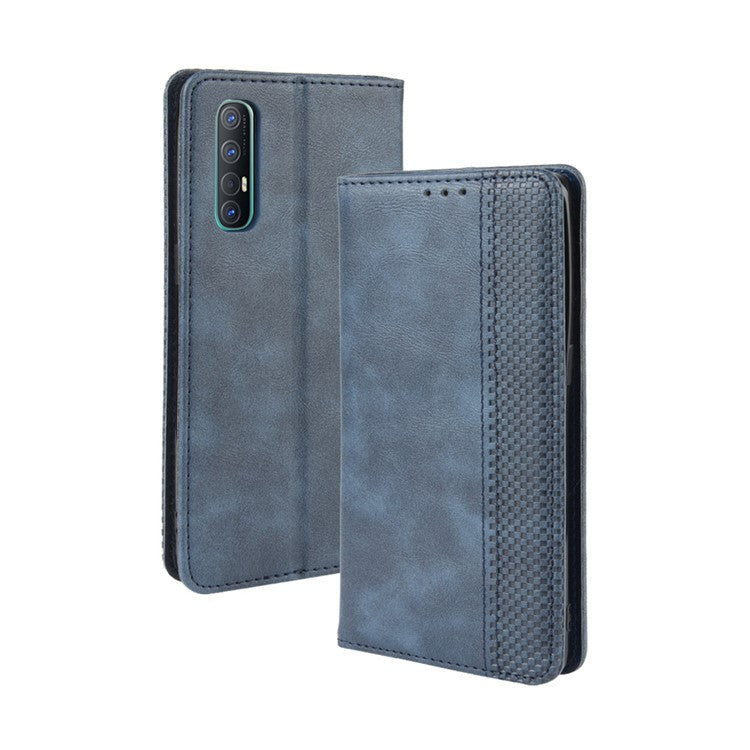 Vintage Style Leather Wallet Case with Stand for Oppo Reno3 Pro 5G - Blue