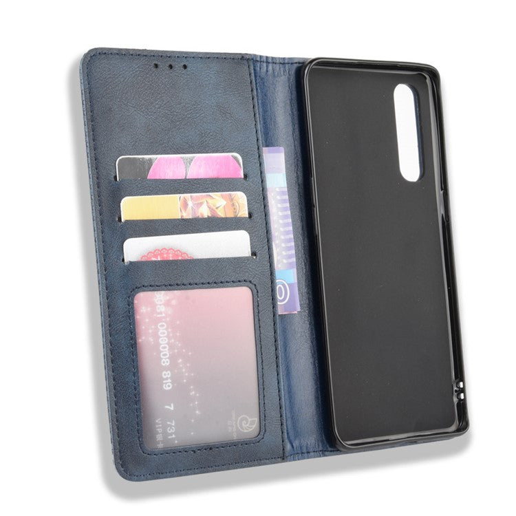 Vintage Style Leather Wallet Case with Stand for Oppo Reno3 Pro 5G - Blue