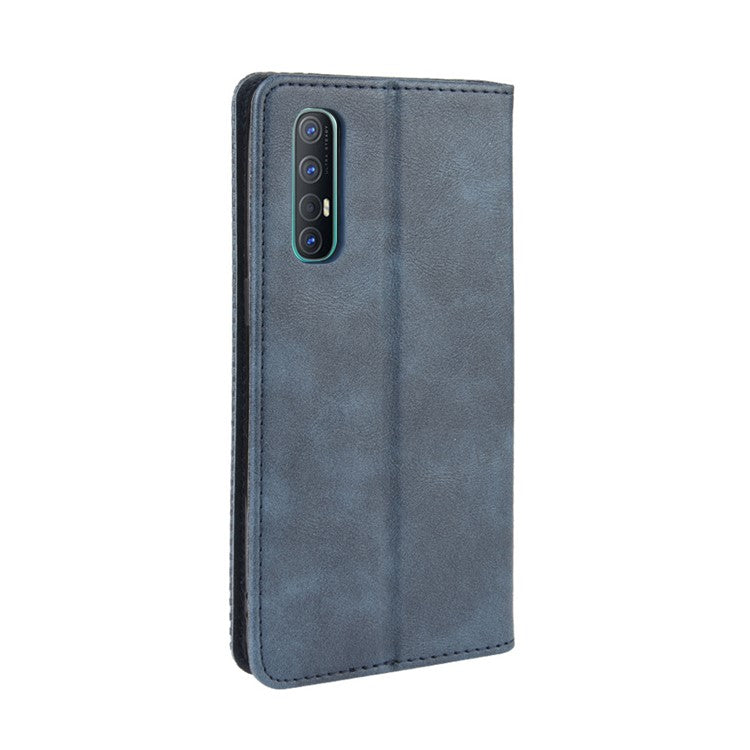 Vintage Style Leather Wallet Case with Stand for Oppo Reno3 Pro 5G - Blue