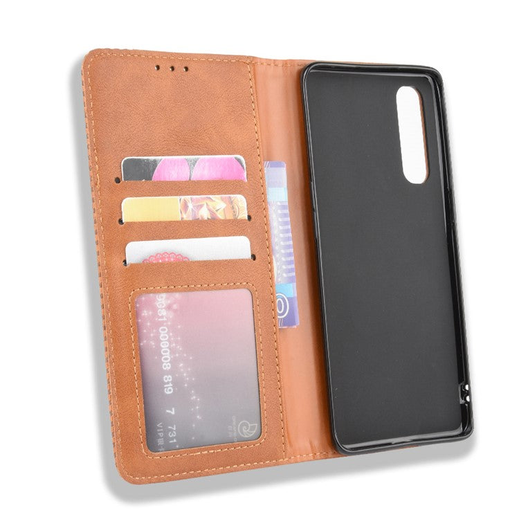 Vintage Style Leather Wallet Case with Stand for Oppo Reno3 Pro 5G - Brown