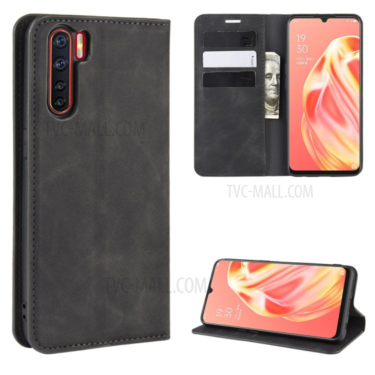 Silky Touch Auto-absorbed Flip Leather Wallet Protector Cover for OPPO A91 / F15 - Black