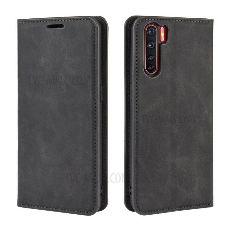 Silky Touch Auto-absorbed Flip Leather Wallet Protector Cover for OPPO A91 / F15 - Black