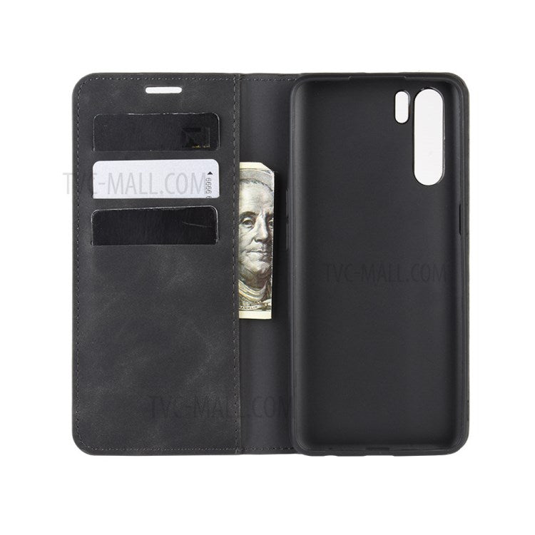 Silky Touch Auto-absorbed Flip Leather Wallet Protector Cover for OPPO A91 / F15 - Black