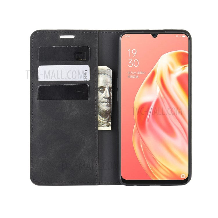 Silky Touch Auto-absorbed Flip Leather Wallet Protector Cover for OPPO A91 / F15 - Black
