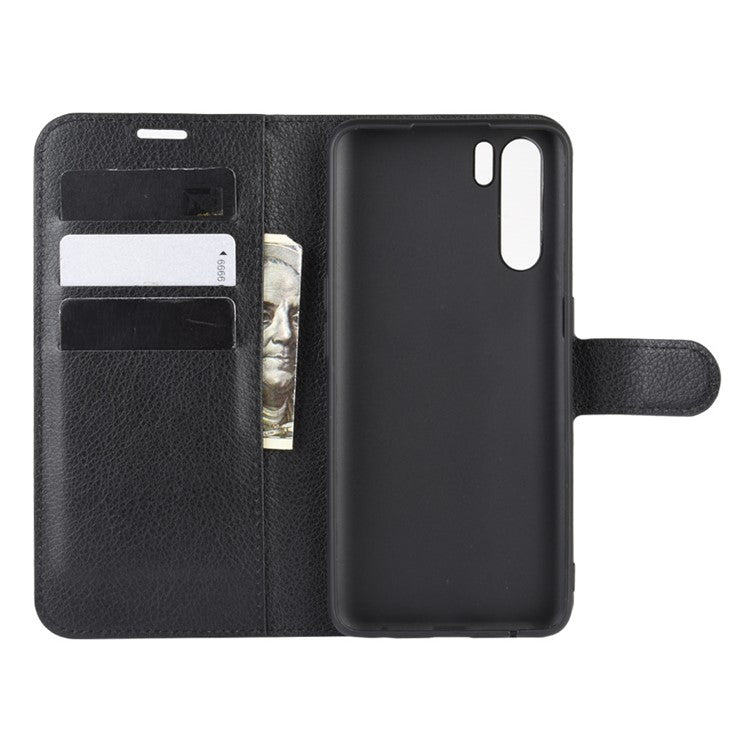 Litchi Texture Wallet Stand Leather Cell Phone Cover for OPPO A91 / F15 - Black