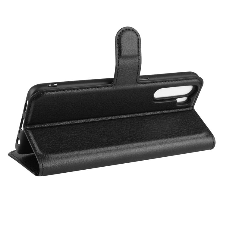 Litchi Texture Wallet Stand Leather Cell Phone Cover for OPPO A91 / F15 - Black