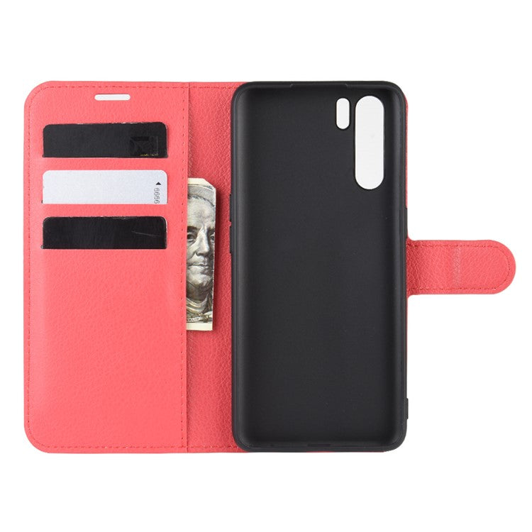 Litchi Texture Wallet Stand Leather Cell Phone Cover for OPPO A91 / F15 - Red