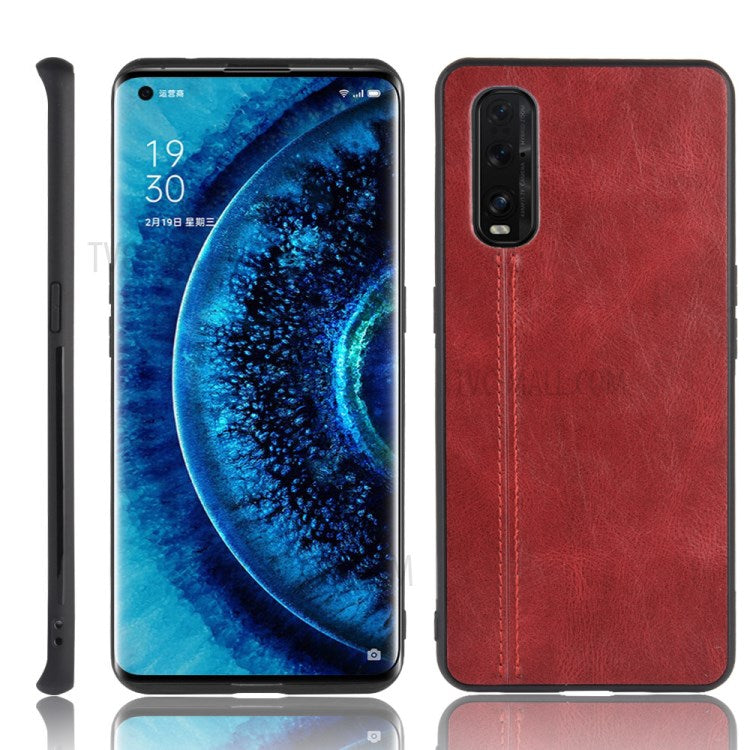 PU Leather Coated PC + TPU Hybrid Phone Case for Oppo Find X2 - Red