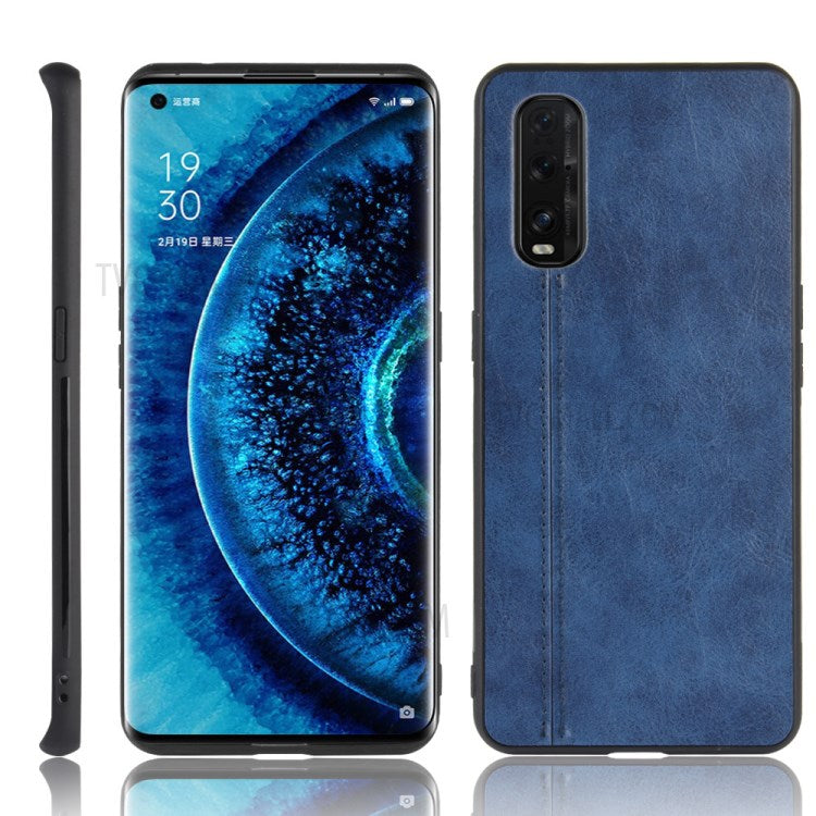 PU Leather Coated PC + TPU Hybrid Phone Case for Oppo Find X2 - Blue