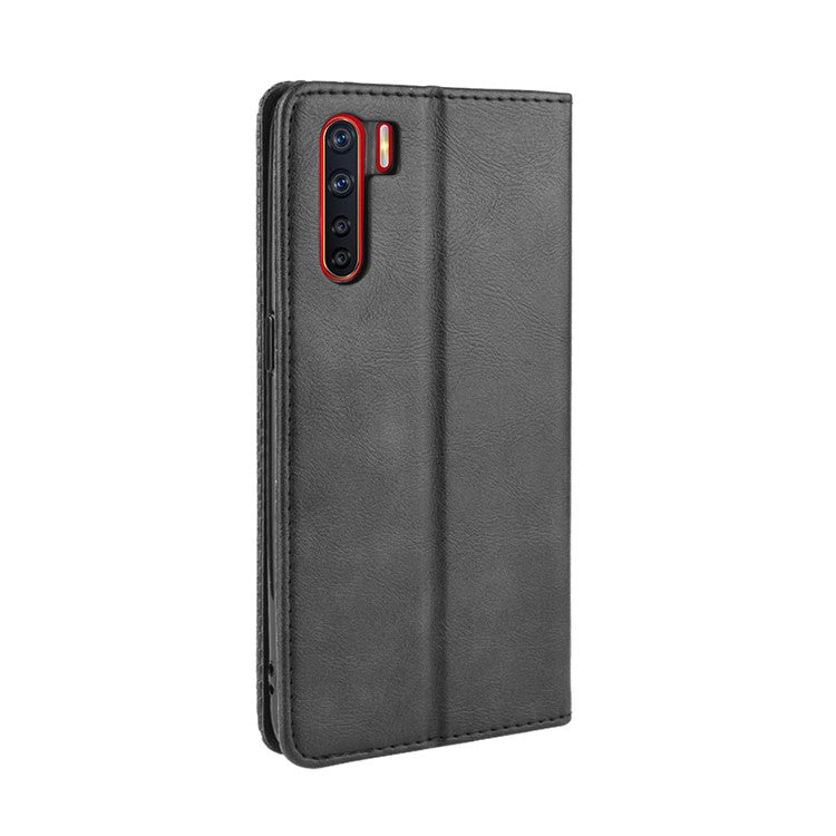 Vintage Style Magnetic Leather Wallet Phone Cover for OPPO A91/F15 - Black